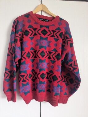 Vintage Architect Geometric Shape Grandpa Red Sweater Large